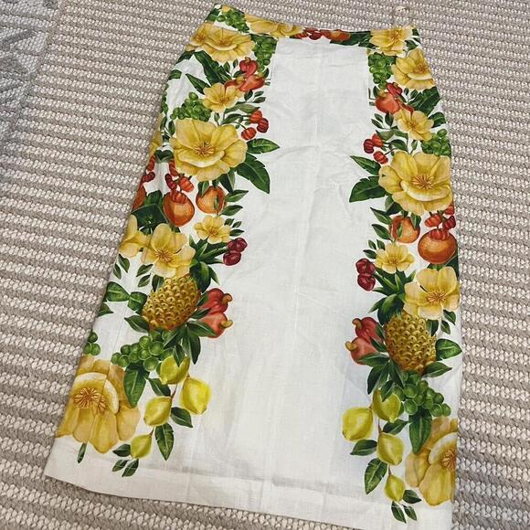 FARM Rio Off-White Picnic Flowers Euroflax Premium Linen Viscose Midi Skirt - Picture 5 of 5